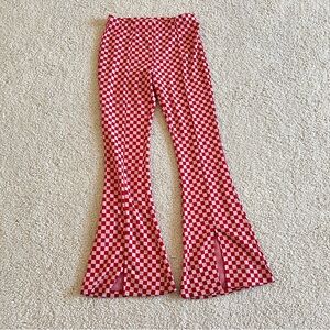 SO Red and White Checkered Stretchy High Rise Flare Pants Size Medium
